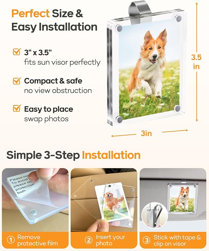 2Pcs Car Visor Photo Clip, 3"x 3.5" Magnetic Square Picture Frame for Car Sun Visor – Clear Acrylic Display for Family or Pet Photos, Easy Clip-On Photo Holder for Car Interior, Auto Accessories Gift for Drivers Mother's Day,Father's Day - Image 5