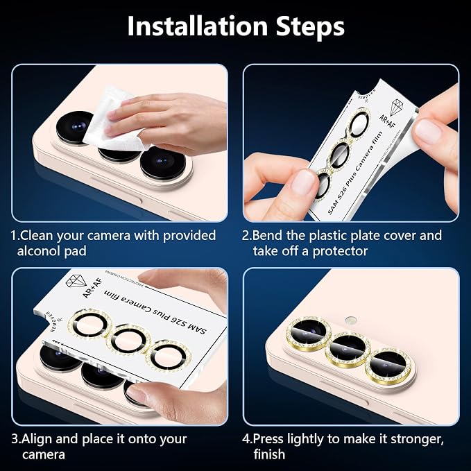 for Samsung Galaxy S26 Plus Camera Lens Protector, Individual Metal Ring Tempered Glass Lens Cover, [Strong Adsorption] Scratch Resistant Ultra-Thin HD Clear Lens Cover, 1 Set-Gold Diamond - Image 7