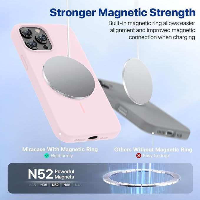 miracase Magnetic for iPhone 13 Pro Max Case, [Soft Anti-Scratch Microfiber Lining], Compatible with MagSafe, Liquid Silicone Shockproof Drop Protection Phone Case for 13 Pro Max, Sand Pink - Image 4