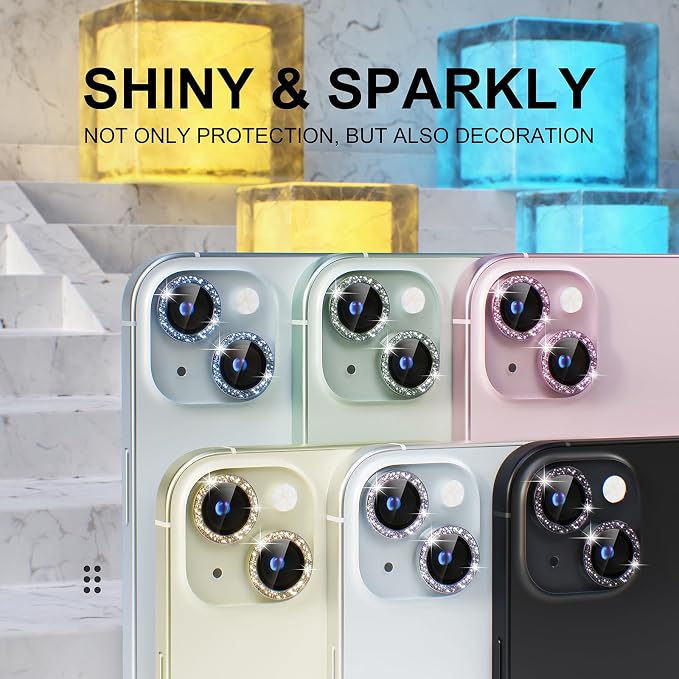 Choiche for iPhone 15/15 Plus Camera Lens Protector Bling, Glitter-Pink | Ultra HD, 9H Tempered Glass Camera Cover Screen Protector Metal Individual Ring Decoration Accessories, 2-Lens, 6.1/6.7-inch - Image 7
