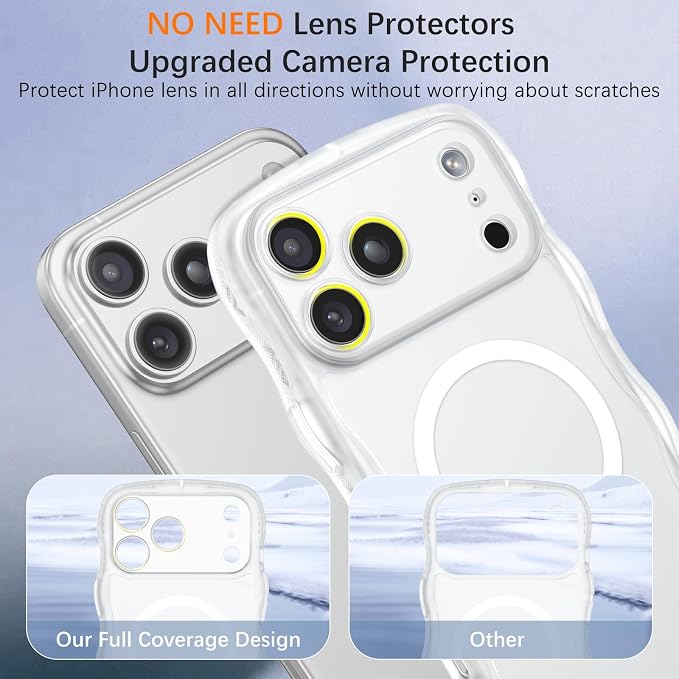 BENTOBEN Magnetic for iPhone 17 Pro Max Case, Cute Wavy [Full Camera Protection][Compatible with MagSafe] Matte Anti-Slip Bumper Women Girls Boys Protective Cover for 17 ProMax 6.9", Clear White - Image 4