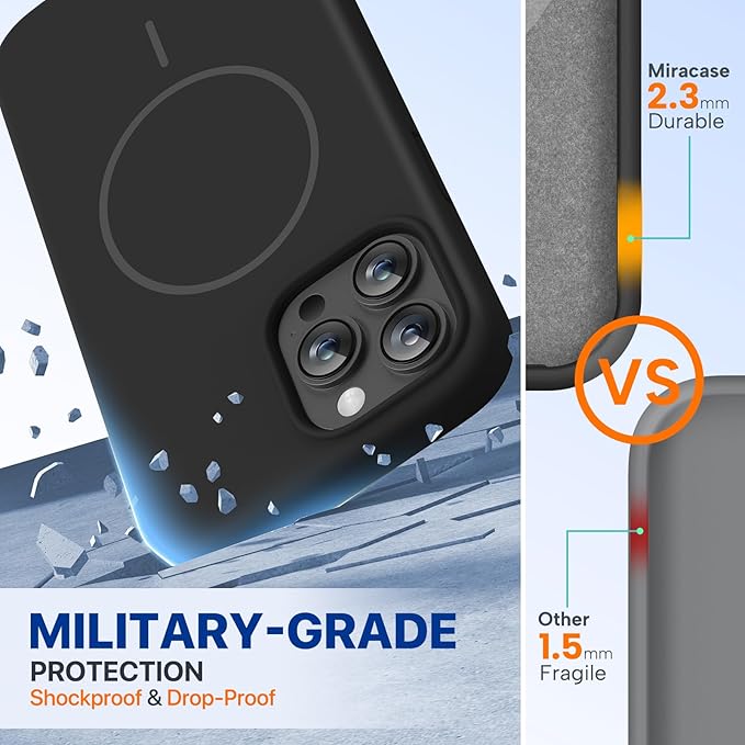 Miracase Magnetic for iPhone 13 Pro Case, Silicone, Soft Microfiber Lining | Compatible with MagSafe, Liquid Silicone Case Shockproof Drop Protection Phone Case for 13 Pro, Black - Image 2