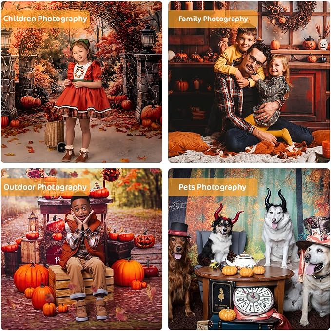 Kate Fall Photography Backdrops Autumn Harvest Pumpkin White Brick Wall Boho Theme Photography Props, 10x6.5ft - Image 6
