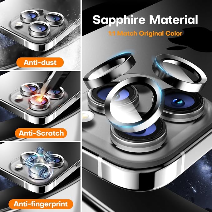Camera Lens Protector for iPhone 17 Pro Max/17 Pro- Silver | 9H Tempered Glass, Metal Individual Camera Cover, Accessories, Anti-drop, Case Friendly, HD Clear, Anti-Scratch - Image 3