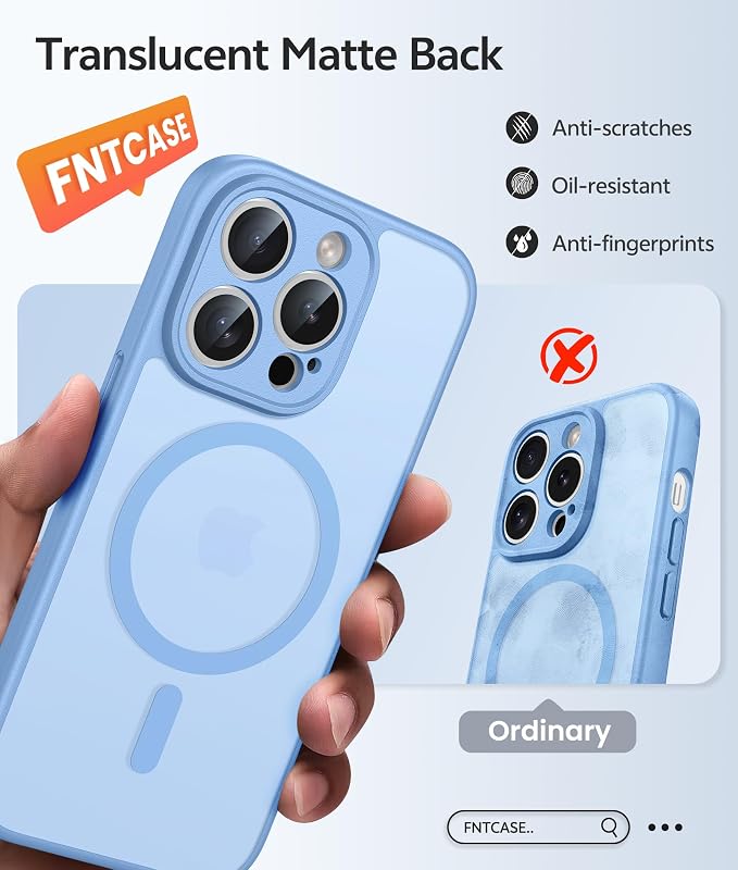 FNTCASE for iPhone 14 Pro Case, Compatible with Magsafe, Screen Protector | Full Camera Protection, Translucent Matte, 14FT Military Grade Drop Proof, Shockproof Protective Phone Cover, Light Blue - Image 6