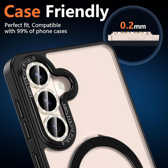 for Samsung Galaxy S26 Camera Lens Protector, Individual Metal Ring Tempered Glass Lens Cover, [Strong Adsorption] Scratch Resistant Ultra-Thin HD Clear Lens Cover, 1 Set-Titanium Gold Diamond - Image 6