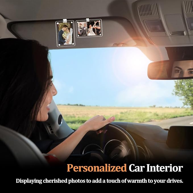 4 Pcs Car Picture Holder,Acrylic Magnetic Personalized Photo Holder,Personalized Picture Frame for Cars, Photo Car Visor Clip,Car Sun Visor Photo Holder - Image 3