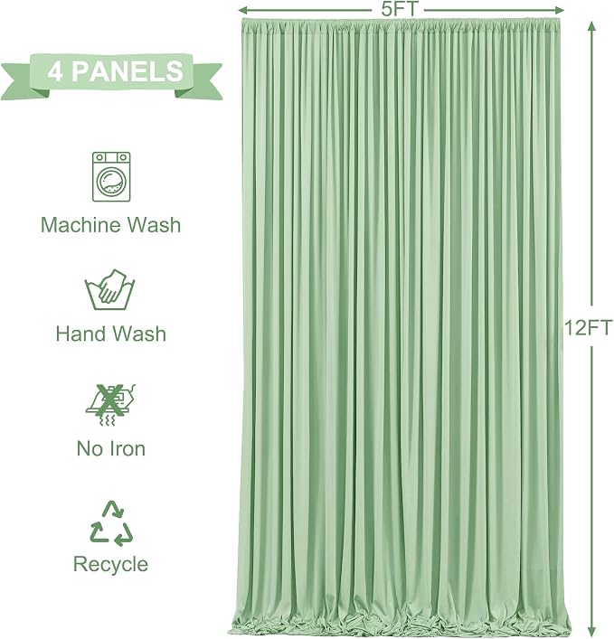4 Panels Sage Green Backdrop Curtains for Wedding Party Wrinkle Free Backdrops Curtain Drapes Fabric Decorations Photo Back Drop Cloth for Baby Shower Photography Stage Reception 20ft(W) x 12ft(H) - Image 5