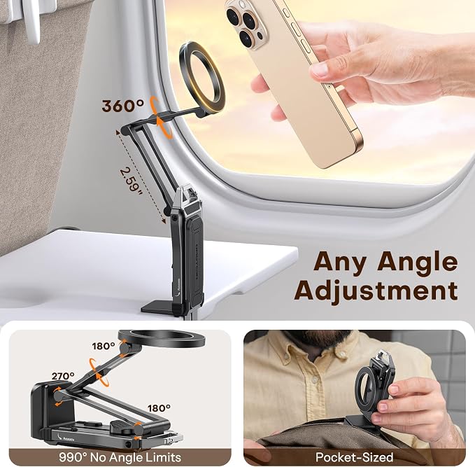 OMOTON 360°Rotating for MagSafe Tripod with 1/4"Screw Arca, Black&Black Pro | Adjustable Magnetic Phone Tripod for iPhone 17/16/15 Pro Max Air, Fold Selfie Stick Fits Vlog, Gym, Travel Essentials, 2Pcs - Image 7