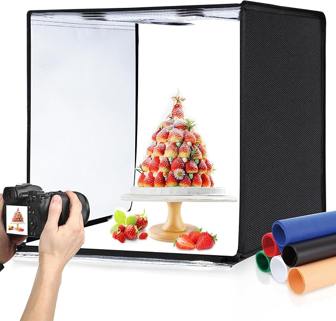 PULUZ Light Box Photography, 24x24 inch Large Photo Studio Light Box, Professional Dimmable Photo Booth with 120 LED Lights & 6 Backdrops for Jewelry and Food Items Product Photography by PULUZ