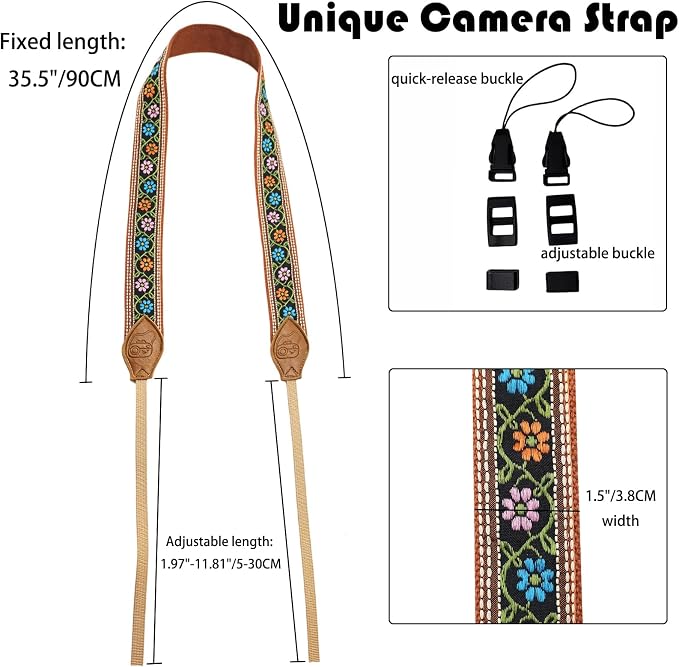 Camera Straps for Photographers, 1.5" Leather Camera Neck Strap, Quick Release Shoulder Camera Strap for All Cameras - Image 3