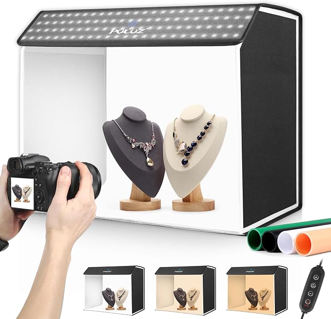 PULUZ 24x16 inch Photo Box, Large Photo Studio Light Box Photography, Professional 3000-6500k Dimmable Shooting Tent Kit with 672 LED Lights & 4 Backdrop for Jewelry and Food Product Photography - Image 8