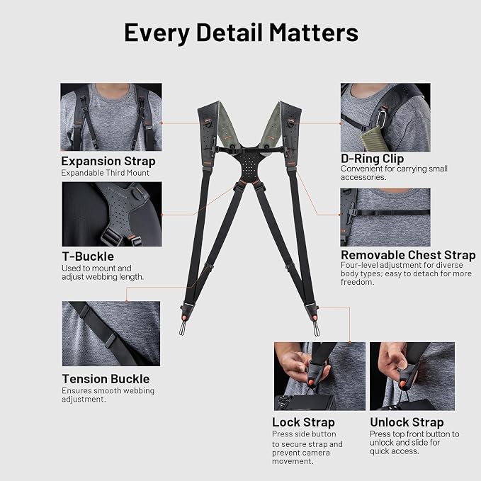 PGYTECH Dual Camera Harness for 3 Camera DSLR/SLR/Binocular for Women | Camera Strap Master, Vintage Leather Double Shoulder Harness, AutoFit, Quick Release for Wildlife/Wedding/Events/Daily, Brown - Image 5