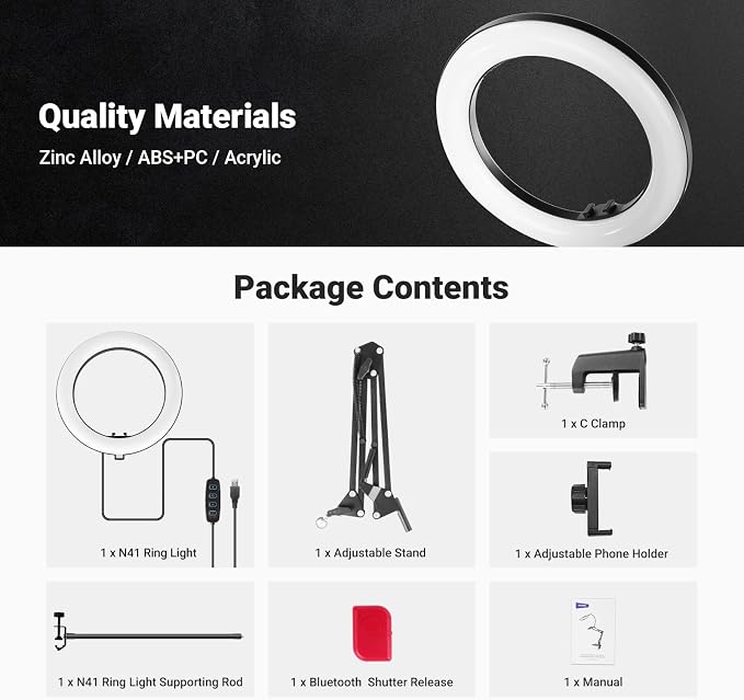 NEEWER Entry Level Version N41 8" LED Ring Light with Desk Clamp Stand/Remote, Overhead Phone Mount Holder Compatible with iPhone, Streaming Video Recording Selfie Nail Tech Food Photography Lighting - Image 9
