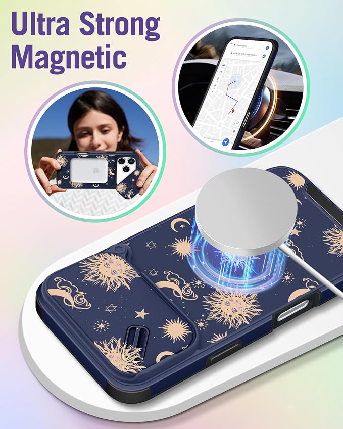 Buleens for iPhone 17 Pro Case 6.3 Inch - with Ring Stand & Camera Cover Aesthetic Cute Designed for Women Girls Girly Kawaii Sun Moon Stars Unique Phone Case for iPhone 17 Pro Compatible with Magsafe - Image 4