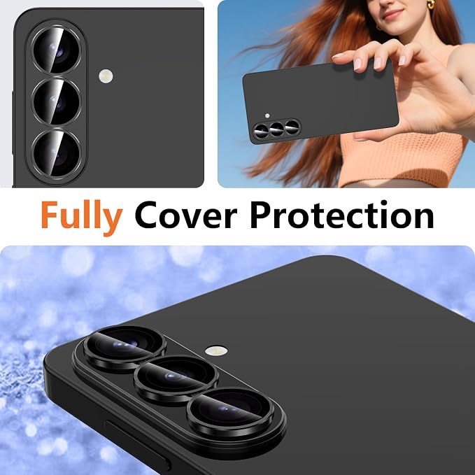 for Samsung Galaxy S26 Camera Lens Protector, Individual Metal Ring Tempered Glass Lens Cover, [Strong Adsorption] Scratch Resistant Ultra-Thin HD Clear Lens Cover, 1 Set-Black Ring - Image 8