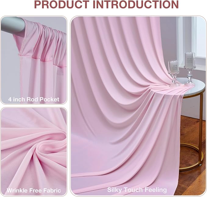 20ftx10ft Wrinkle Free Light Pink Backdrop Curtains for Parties, Silky Polyester Photo Backdrop Drapes 4 Panels 5x10ft Back Drop Cloth for Wedding Birthday Baby Shower Photography Background - Image 3