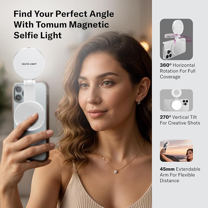 Magnetic Phone Selfie Light - Ring Lights Mirror Phone Attachment | Compatible for iPhone MagSafe Android with Magnetic Ring - Portable LED Fill Light for Selfies Camera Photo Video Recording - Image 2