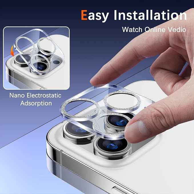 UniqueMe 3 Pack for iPhone 14 Pro Max/14 Pro Camera Lens Protector-Silver | Scratch-Resistant, Case Friendly - Image 5