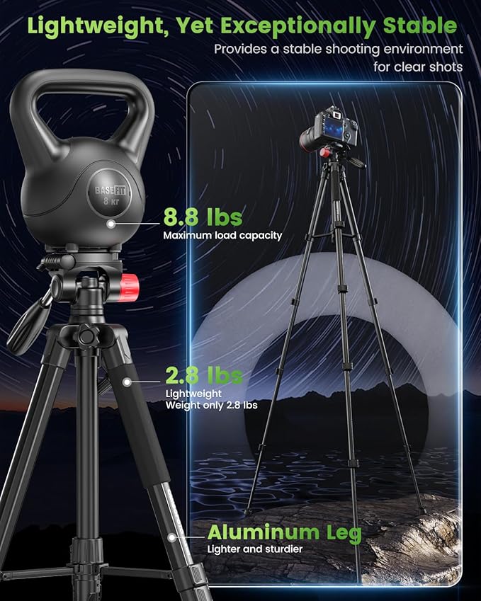 CAMBOFOTO 74"-Camera-Tripod, Porfessional Aluminum Heavy Duty Tripod Stand for Mirrorless Camera/DSLR/Cell Phone/Camcorder, with Holder and Travel Bag (Pack of 3) - Image 2