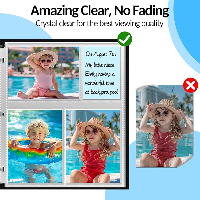 Fabmaker 60 Pack 4x6 Photo Sleeves for 3 Ring Binder, Hold 360 Photos | Clear Plastic Binder Sleeves, Photo Album Refill Pages, Acid Free Archival Page Protector, Binder Inserts for Postcard - Image 6