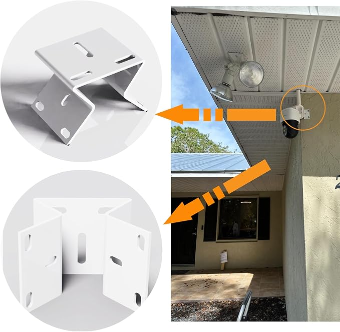 Outdoor Security Camera Corner Mount, White Metal Bracket, 1 Pack | 90-degree clamp, 2.2-4.3 in diameter range, eaves and stairwell placement, hardware included - Image 2