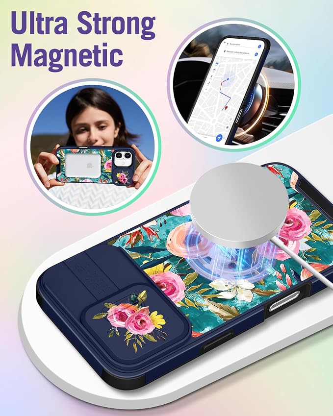 Buleens for iPhone 16 Case 6.1 Inch - with Ring Stand & Camera Cover Aesthetic Cute Designed for Women Girls Girly Pretty Unique Kawaii Flowers Phone Case for iPhone 16 Compatible with Magsafe - Image 4