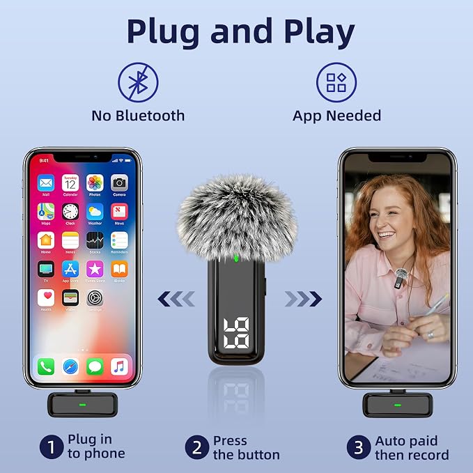 NPTCL 2 Pack Wireless Lavalier Microphone for iPhone 14/13/12/11 | Noise Canceling Lav Mic with 24 H Charging Case 70 Ft Transmission for Audio Recording Vlog TikTok Instagram - Image 5