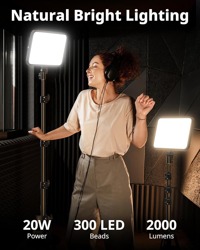 UBeesize 2 Pack LED Video Light Kit, Photography Lighting, 13" Studio Lights with 65" Tripod Stand and Phone Holders, Podcast Lighting for Video Recording,Tiktok,YouTube - Image 2