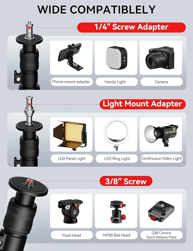 IFOOTAGE A400 Round Base Monopod Light Stand 79" Aluminum | Tripod Camera Floor Stand with 1/4" & 3/8" Screw Light Adapter for Camera Light Webcam Backdrop, Payload 22lb - Image 5