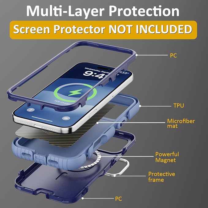 Follaroma Magnetic for iPhone 17 Pro Max Case with Camera Stand,Blue-Purple | Built-in Glass Camera Cover Stand,Compatible with MagSafe,Heavy Duty Shockproof Protective,Military-Grade Anti-DropDual Case - Image 6