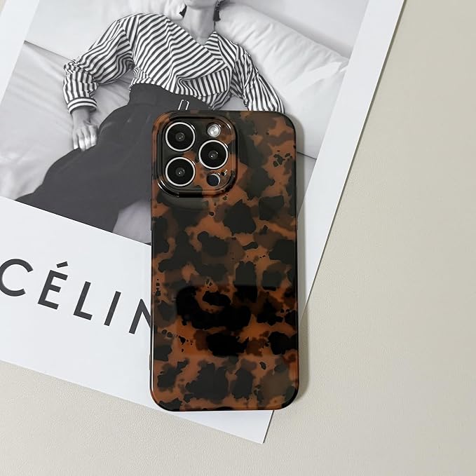Cute Phone Case for iPhone 16 Pro Max Case Amber Leopard Print | Cheetah Tortoiseshell Pattern,Full Camera Protective,Slim Shockproof TPU,Aesthetic Girly Glossy Cover for Women Men-Brown - Image 5