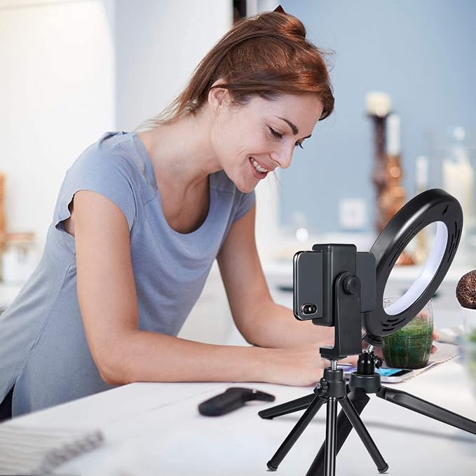 MACTREM 6" Small Ring Light with Stand for Phone Video Desk Makeup | Mini Desktop Ring Light, 3 Light Modes 11 Brightness Levels, Cell Phone Holder,for YouTube Computer Conference,USB Powered - Image 6