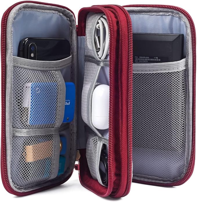 CAOODKDK Electronics Accessories Organizer Pouch Bag, Travel Universal Organizer for Cable, Charger, Phone, SD Card, Business Travel Gadget Bag (Wine Red) - Image 4