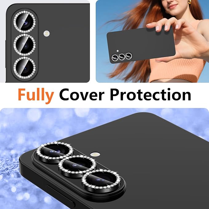 for Samsung Galaxy S26 Plus Camera Lens Protector, Individual Metal Ring Tempered Glass Lens Cover, [Strong Adsorption] Scratch Resistant Ultra-Thin HD Clear Lens Cover, 1 Set-Black Diamond - Image 8