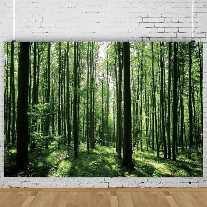 Jungle Forest Photography Backdrop 7x5ft Green Rainforest Sunlight Grassland Wonderland Nature Landscape Background for Spring Adventure Camping Hiking Theme Party Decoration Banner Photoshoot Prop - Image 2