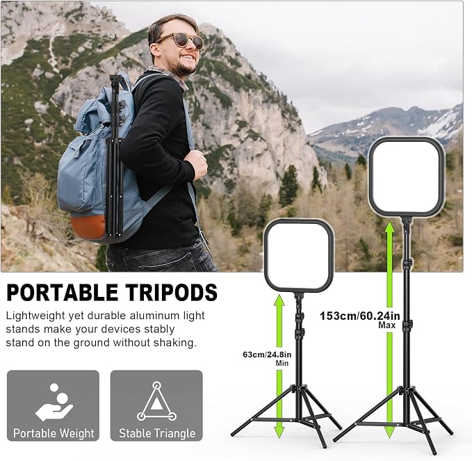 3 Pack LED Video Panel Light, 2500-8500K Dimmable Studio Lights with Tripod Stand & Phone Holder, 78" Photography Lighting Kit for Video Recording, Game Streaming, Photography, Tiktok, YouTube - Image 5