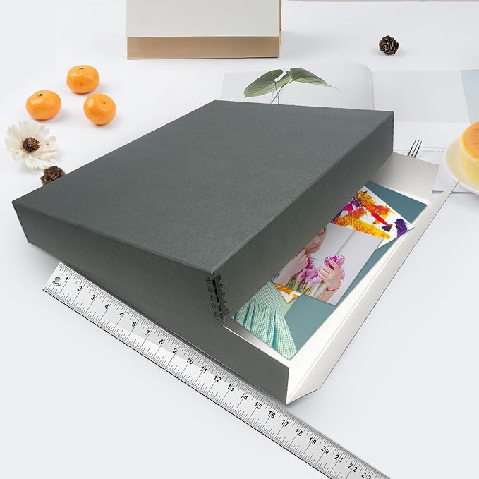 Lineco Drop Front Archival Storage Box, 16.75x20.75x3 in, Gray, 6 Pack | Acid-Free with Metal Edge, Preserves Picture Longevity, Organize Photos, Newspapers, Prints, Documents, Crafts, DIY - Image 3