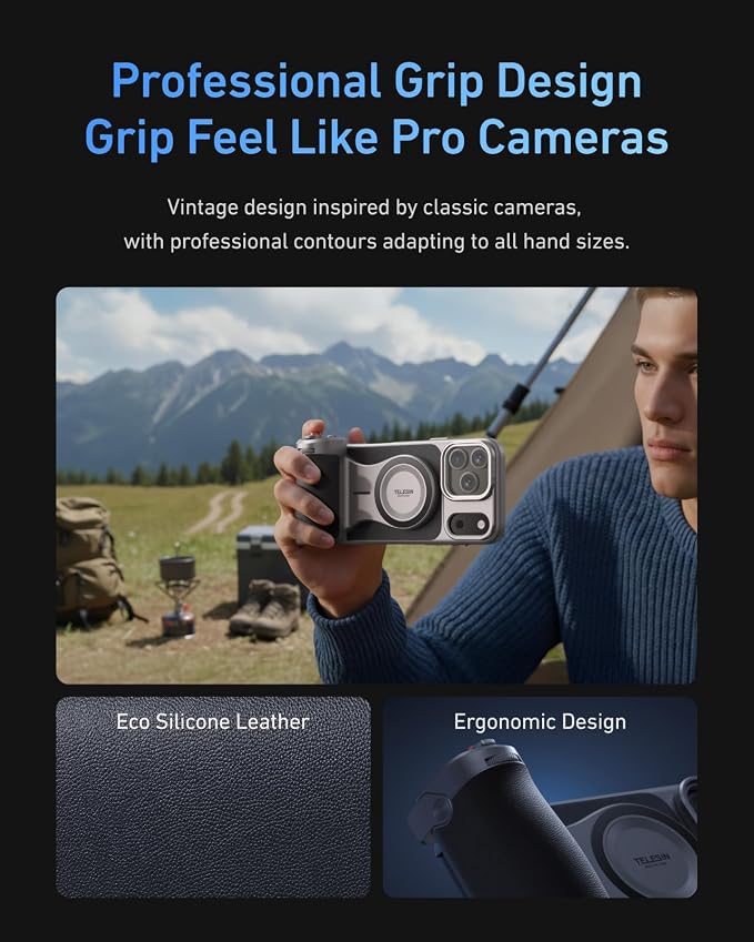 TELESIN Magnetic DSLR Style Master Grip Universal for iPhone/MagSafe | Phone Camera Grips Kit Built 3200mAh Battery Wireless Charging Handle Holder -【Graphene Case Only For iPhone 17 Pro Max】 - Image 6
