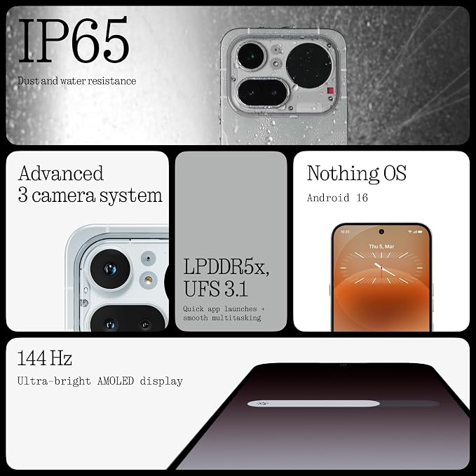 Nothing Phone (4a) Pro Cell Phone 2026 New, Unlocked Android 16 Smartphone, Triple-Lens Camera, AI Photo Edits, 6.83" 144Hz AMOLED Display, 5080mAh Battery, Dual-SIM Glyph Matrix (Sliver, 8+128GB) - Image 4