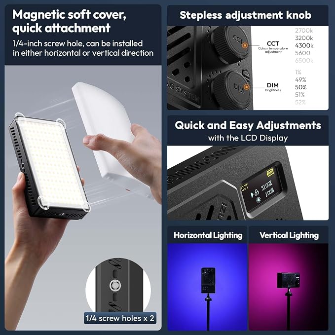 ULANZI 40W Portable RGB Video Light, 5000mAh Rechargeable LED Camera Light, 20 Scene Modes, 2700-6500K Mini Studio Lighting for YouTube, Vlogging, Live Streaming, Photography - Image 7