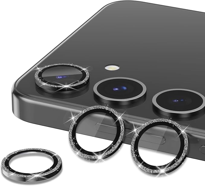 for Samsung Galaxy S24 FE Camera Lens Protector, Individual Metal Ring Tempered Glass Lens Cover, [Strong Adsorption] Scratch Resistant Ultra-Thin HD Clear Lens Cover, 1 Set-Black Sparkly - Image 2