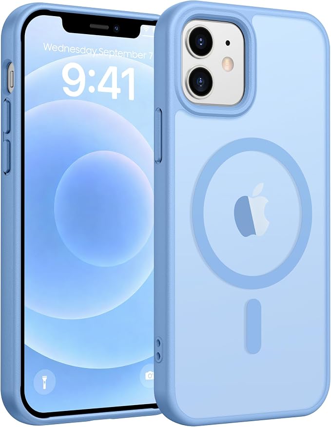 FNTCASE for iPhone 13/12 Mini Case, Fit for Magsafe, Translucent Matte Back | Magnetic Phone Cases, 14FT Military Grade Drop Protection, Slim Shockproof Protective Cover, Light Blue by FNTCASE