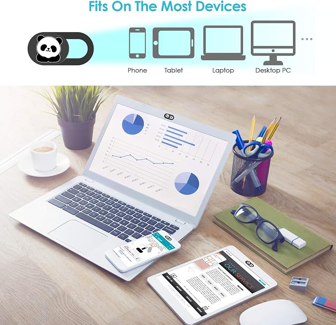 Laptop Camera Cover Slide, 0.02 Inch Ultra Thin Cute Panda Camera Cover for MacBook Pro Laptops Smartphone Mac PC Tablets for Echo Spot Show, Webcam Cover Protecting Your Visual Privacy (Panda-Black) - Image 3