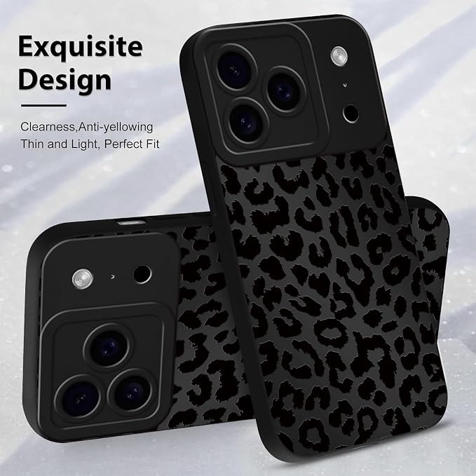 Cute Black Cheetah Print Phone Case for iPhone 17 Pro Max 6.9" | Aesthetic Leopard Pattern Design Cover Full Camera Lens Protective Shockproof Soft Slim TPU Funda for Men Women Girls - Image 4