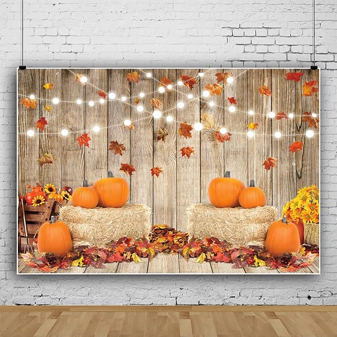 7x5ft Fall Thanksgiving Halloween Photo Backdrop Fall Backdrops for Photography Autumn Pumpkin Harvest Barn Background Friendsgiving Party Supplies Farm Harvest Banner Decor Photo Props - Image 7