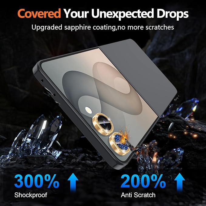 for Samsung Galaxy Z Flip 8 Camera Lens Protector, Individual Metal Ring Tempered Glass Lens Cover, [Strong Adsorption] Scratch Resistant Ultra-Thin HD Clear Lens Cover, 1 Set-Gold Sparkly - Image 5