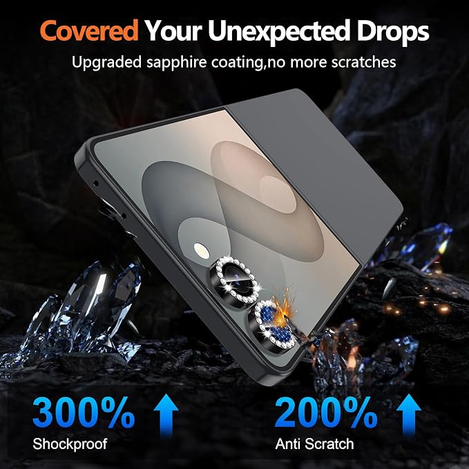 for Samsung Galaxy Z Flip 8 Camera Lens Protector, Individual Metal Ring Tempered Glass Lens Cover, [Strong Adsorption] Scratch Resistant Ultra-Thin HD Clear Lens Cover, 1 Set-Black Diamond - Image 5