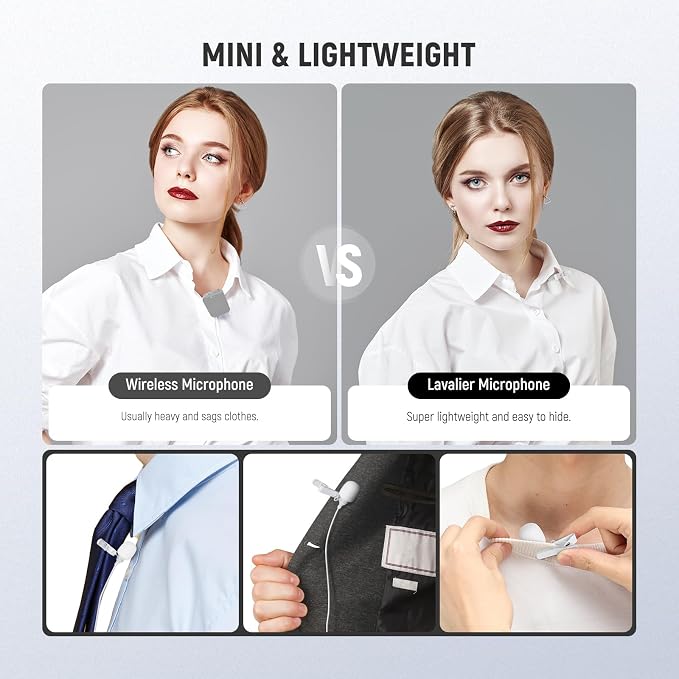 NEEWER 2 Pack Lavalier Lapel Microphone Compatible with Rode Wireless GO II 2 DJI Wireless Mic Transmitter, Omnidirectional Condenser Wired Clip On Lav Mic for Stage YouTube Live Streaming, CM5, White - Image 5