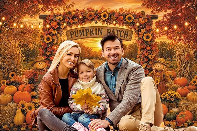 Fall Pumpkin Patch Backdrop 8x6ft Thanksgiving Autumn Harvest Scarecrow Sunflower Photography Background Fall Pumpkin Leaves Theme Baby Shower Party Decorations Photo Booth Props Vinyl - Image 6